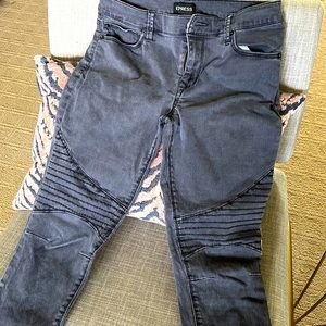 Express moto cross style stretch grey wash jeans